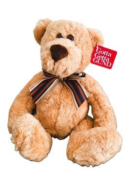 10" Gund Bearsnickles Plush Teddy Bear With Ribbon Bow - Surface Washable